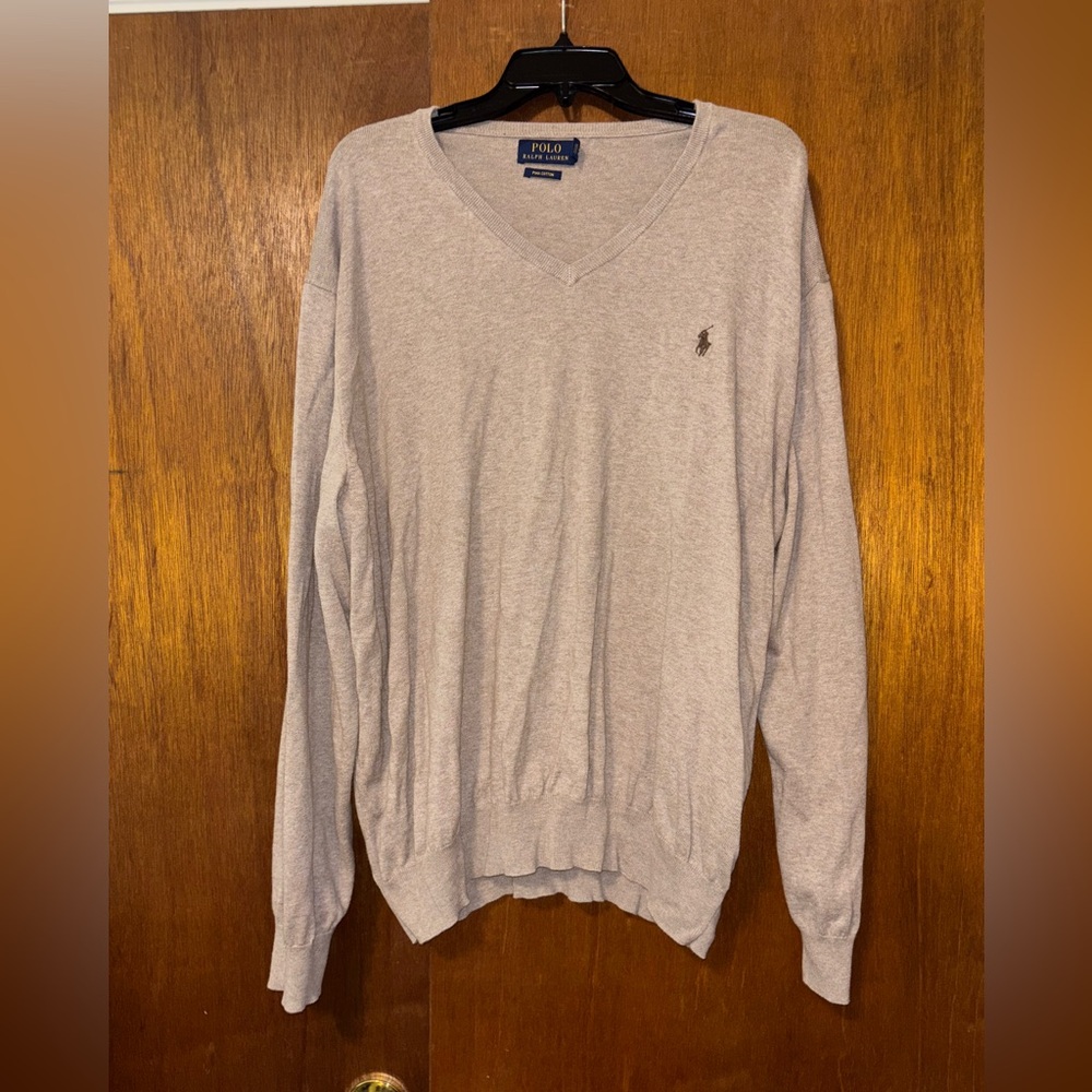 🐠 Ralph Lauren Gray V-Neck Sweater Classic Knit